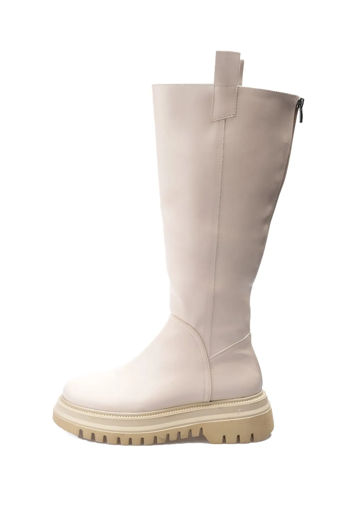 Mio Gusto  Beigefarbene, pelzgefütterte Damenstiefel mit Reißverschluss hinten