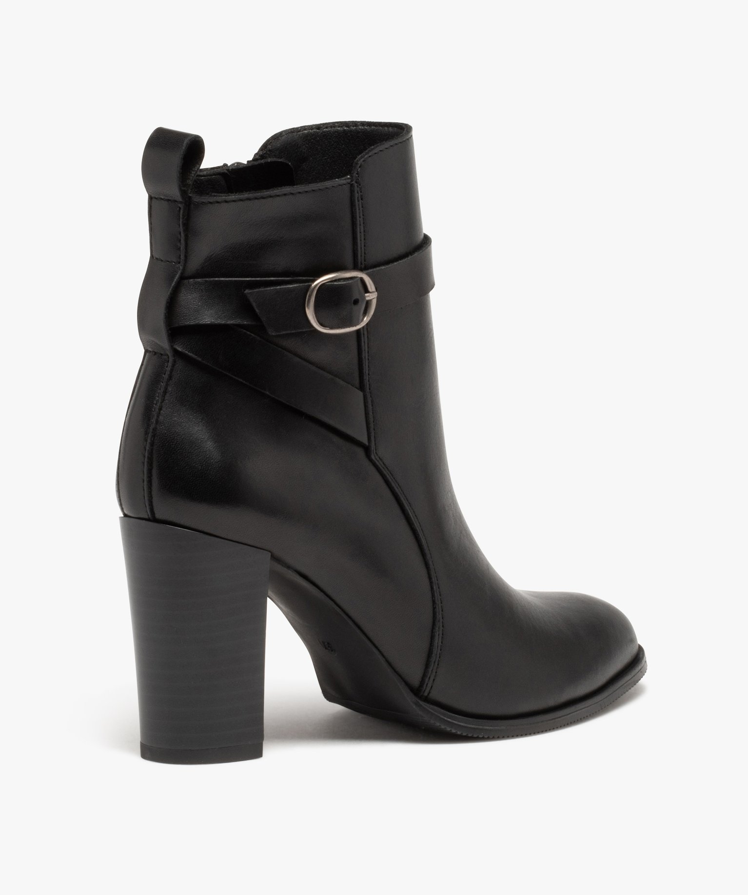 Boots femme en cuir uni à talon haut et brides fantaisie - ... noir | GEMO