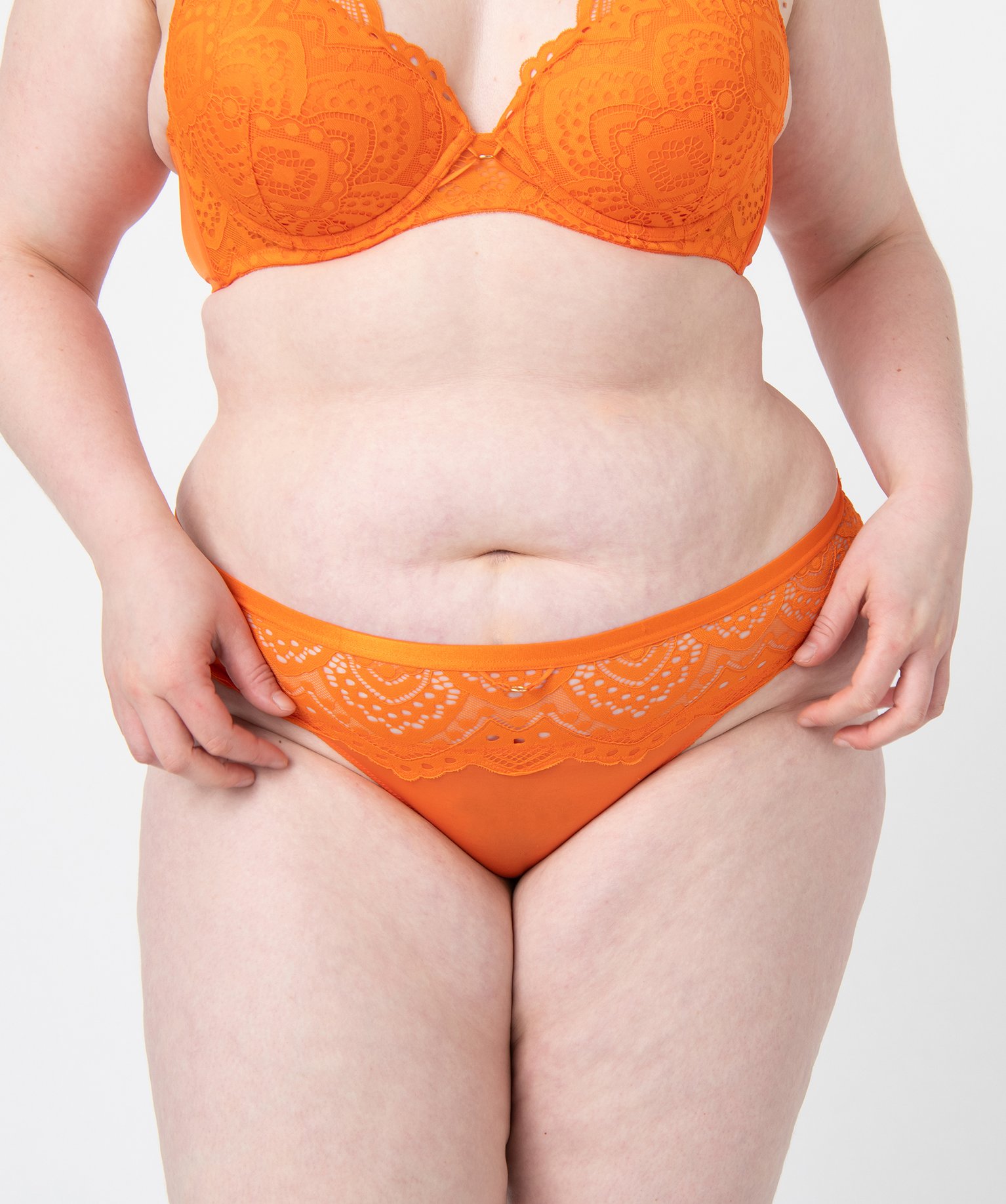 Culotte femme grande taille en dentelle et microfibre orange | GEMO