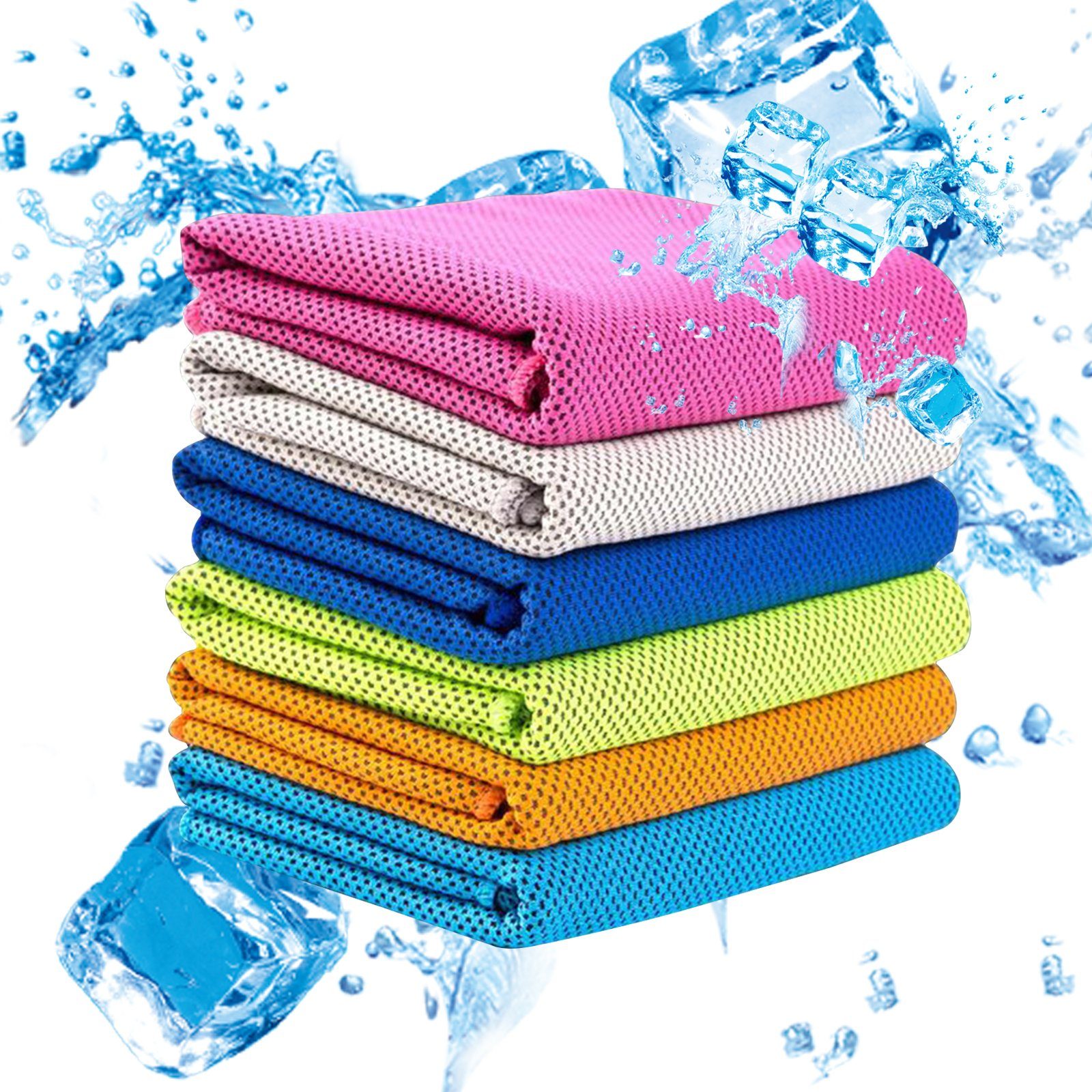 TWSOUL Sporthandtuch Kühlendes Handtuch, Schnell trocknendes Sport-Eishandtuch, (6-St), Hellblau + leuchtendes Grün + Blau + Hellgrau + Rosenrot + Orange