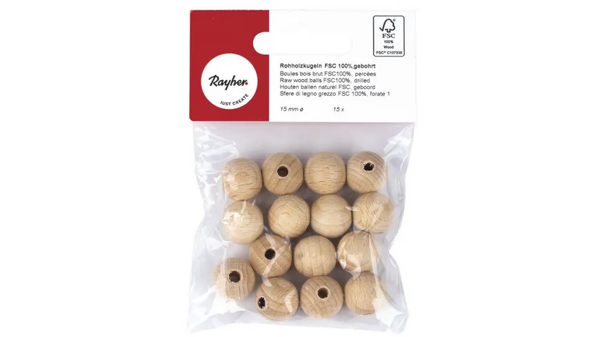 rayher Rohholzkugeln gebohrt 15mm ø