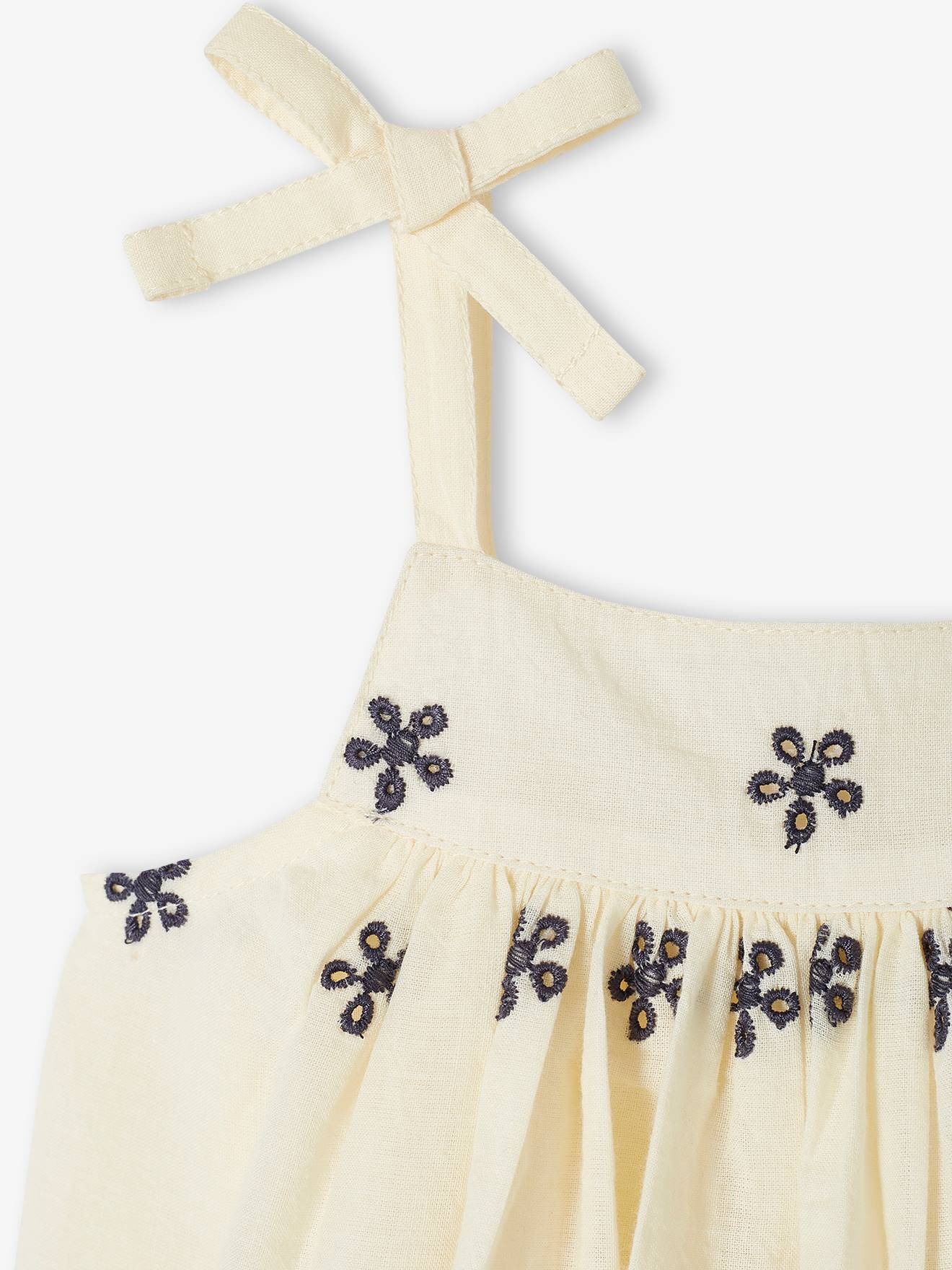 Ensemble bébé robe brodée, bloomer et bandeau assorti écru