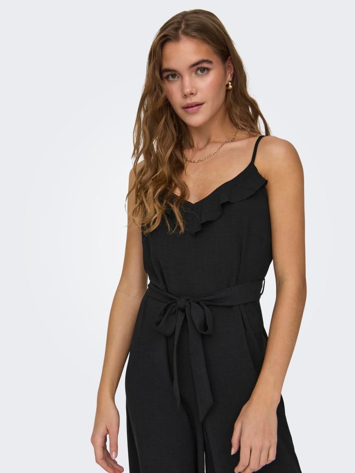 ONLY Jumpsuit Gürtel Taille Rüschen Schmale Träger in Schwarz-3 günstig kaufen L
