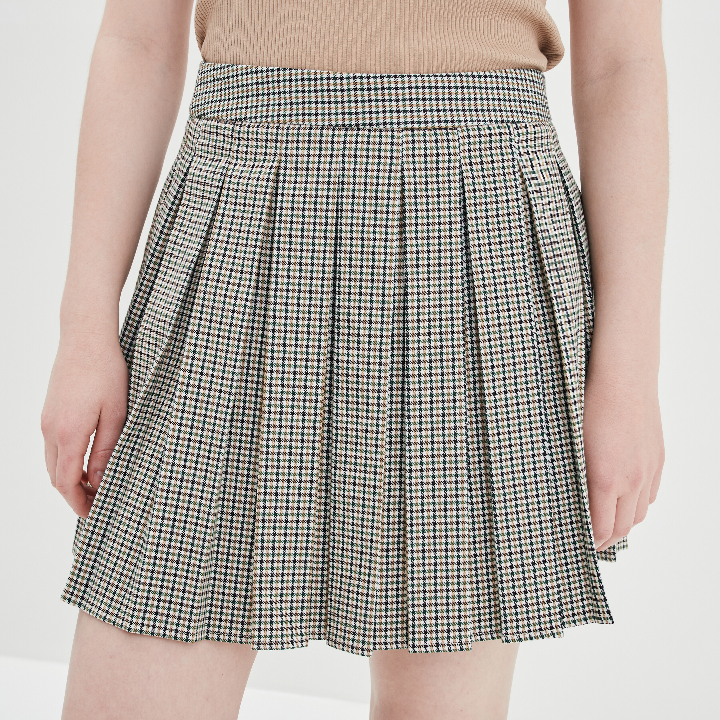 Jupe courte plissée beige femme | La Halle