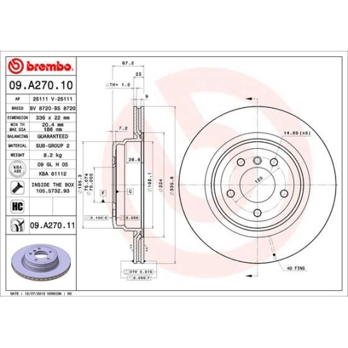 09.A270.11 BREMSSCHEIBE BREMBO HA  VP2 - ATU