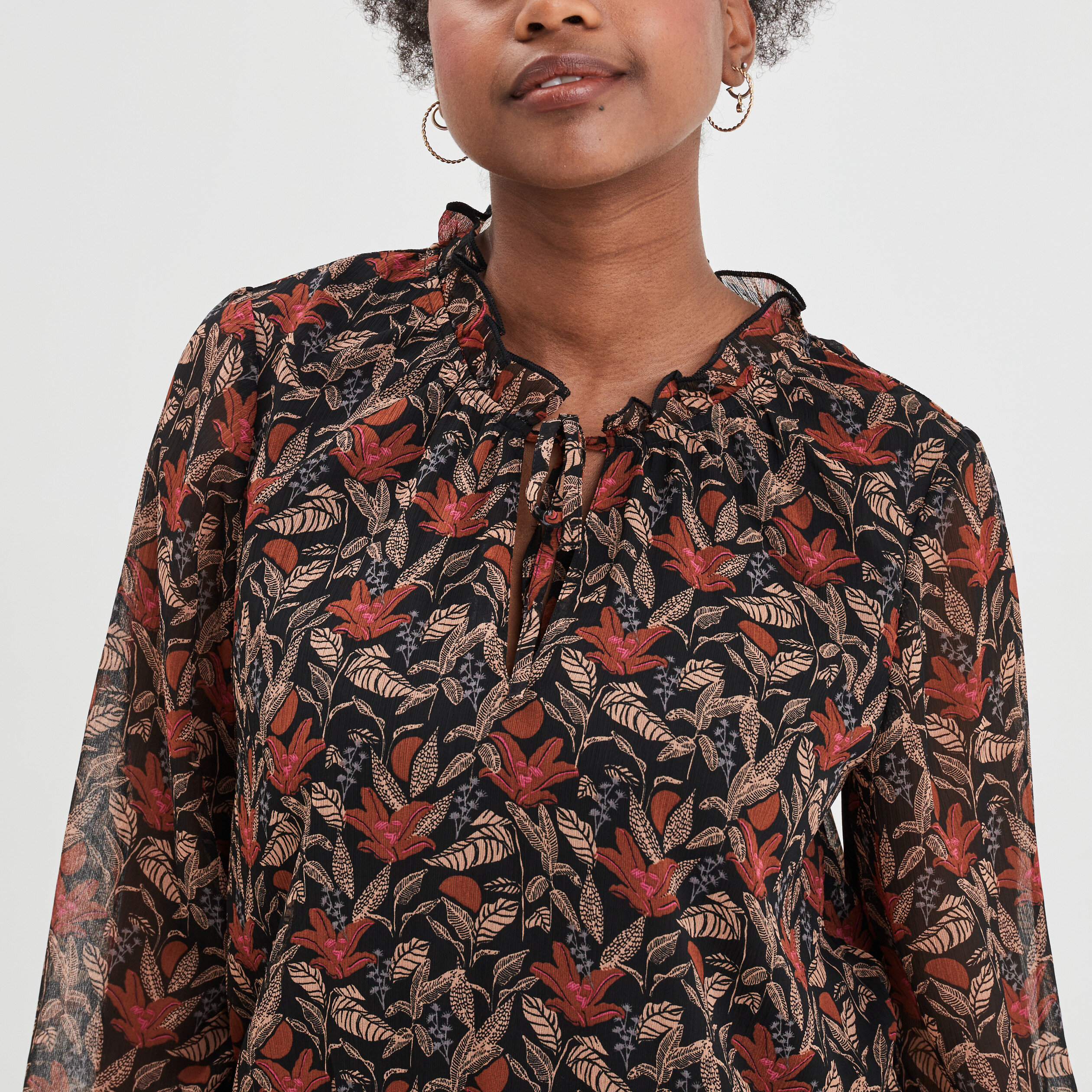Blouse manches longues col montant camel femme | La Halle