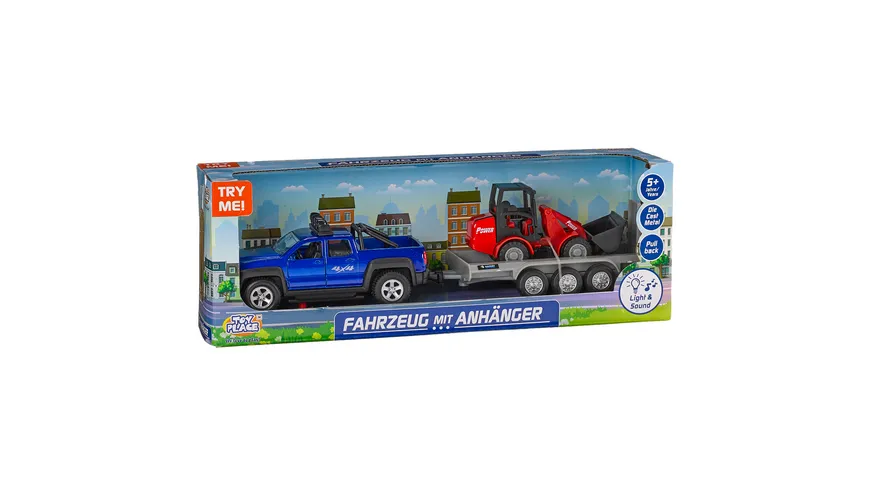 Müller - Toy Place - Fahrzeug mit Anhänger und Radlader Die Cast Metal Light & Sound, Geschenk für Kinder ab 5 Jahren