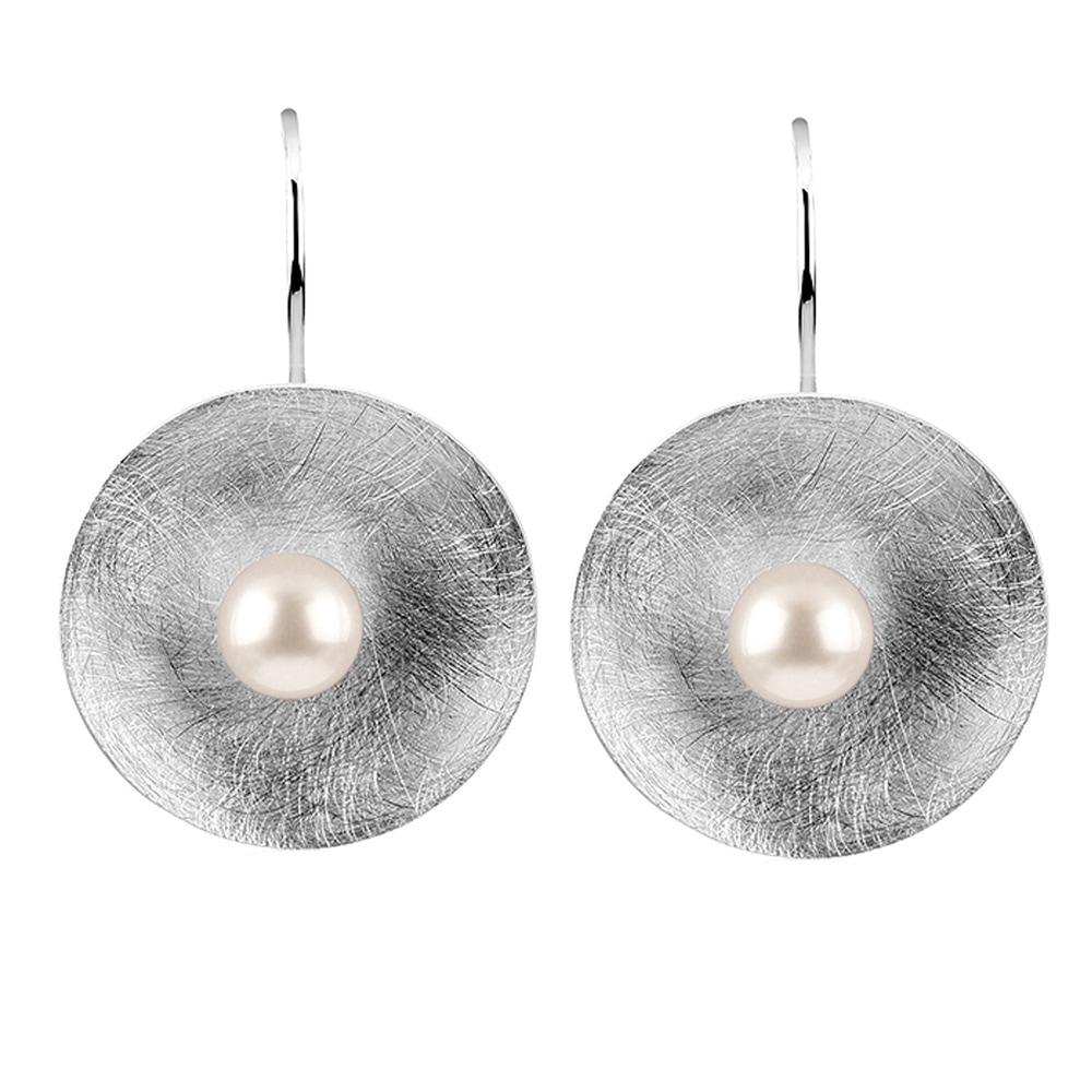 Nenalina Nenalina Boucles d'Oreilles Hänger Muschelkernperle Geo Brushed 925 Silber Boucles d'oreilles