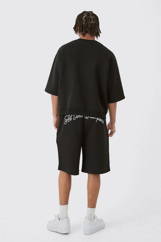 Kastiger Oversize Sweatshirt-Trainingsanzug mit halben Ärmeln