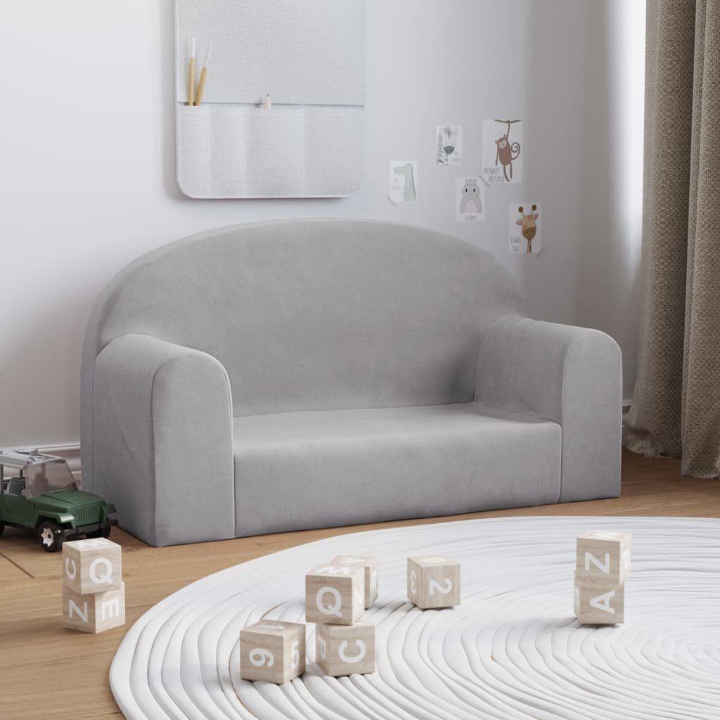 furnicato Kindersofa 2-Sitzer Hellgrau Weich Plüsch