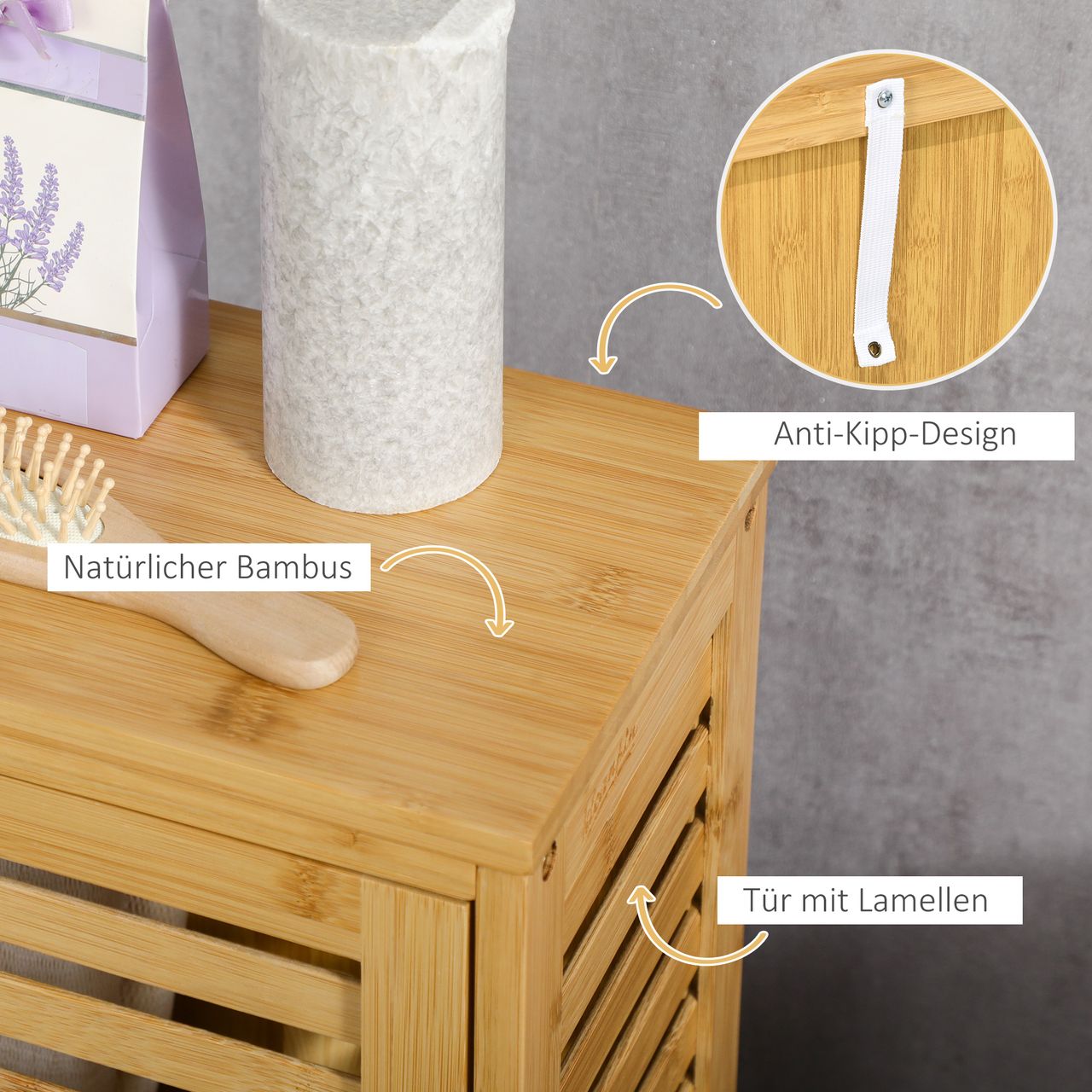 kleankin Badschrank Badezimmerschrank Beistellschrank mit Lamellentür, 2 Fächern