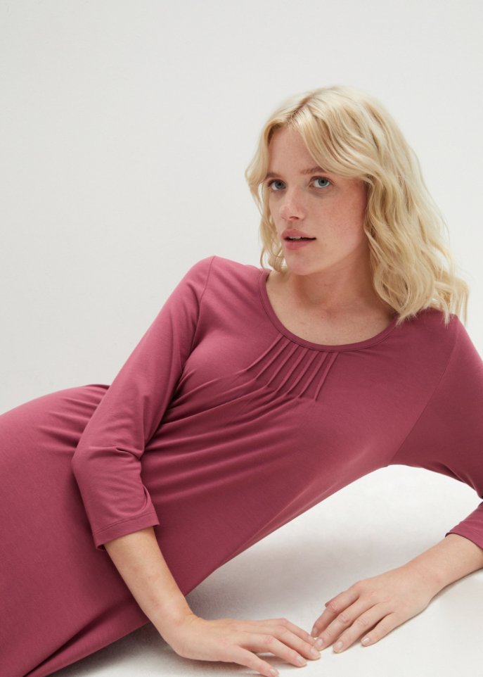 Viskose-Maxikleid in leichter A-Linie, 3/4 Arm