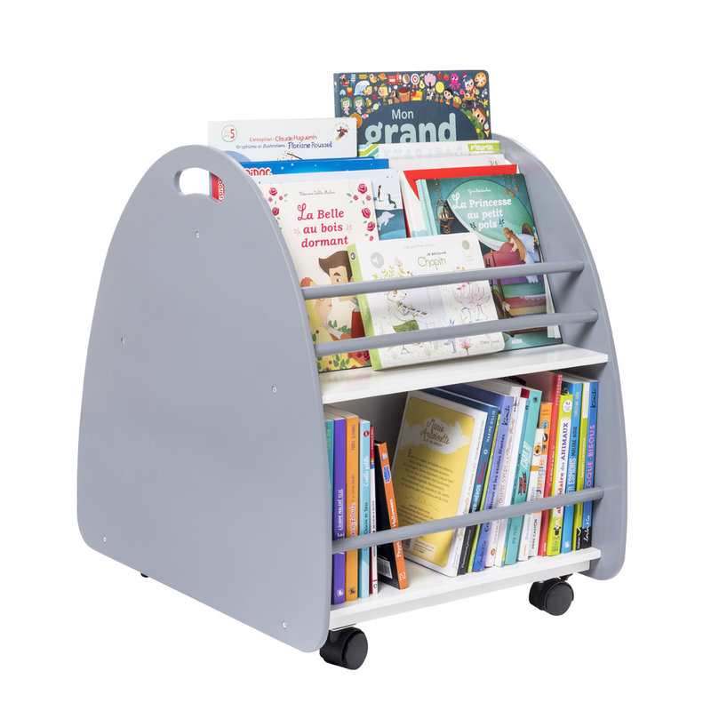 Bibliothèque à roulettes avec freins gris Oxybul