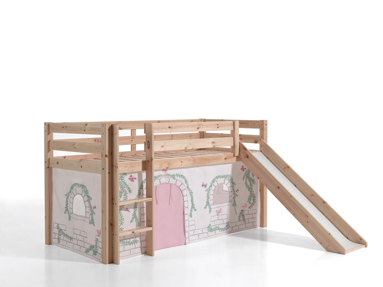 VIPACK Spielbett Pino inkl. Rutsche mit Textilset Vorhang 