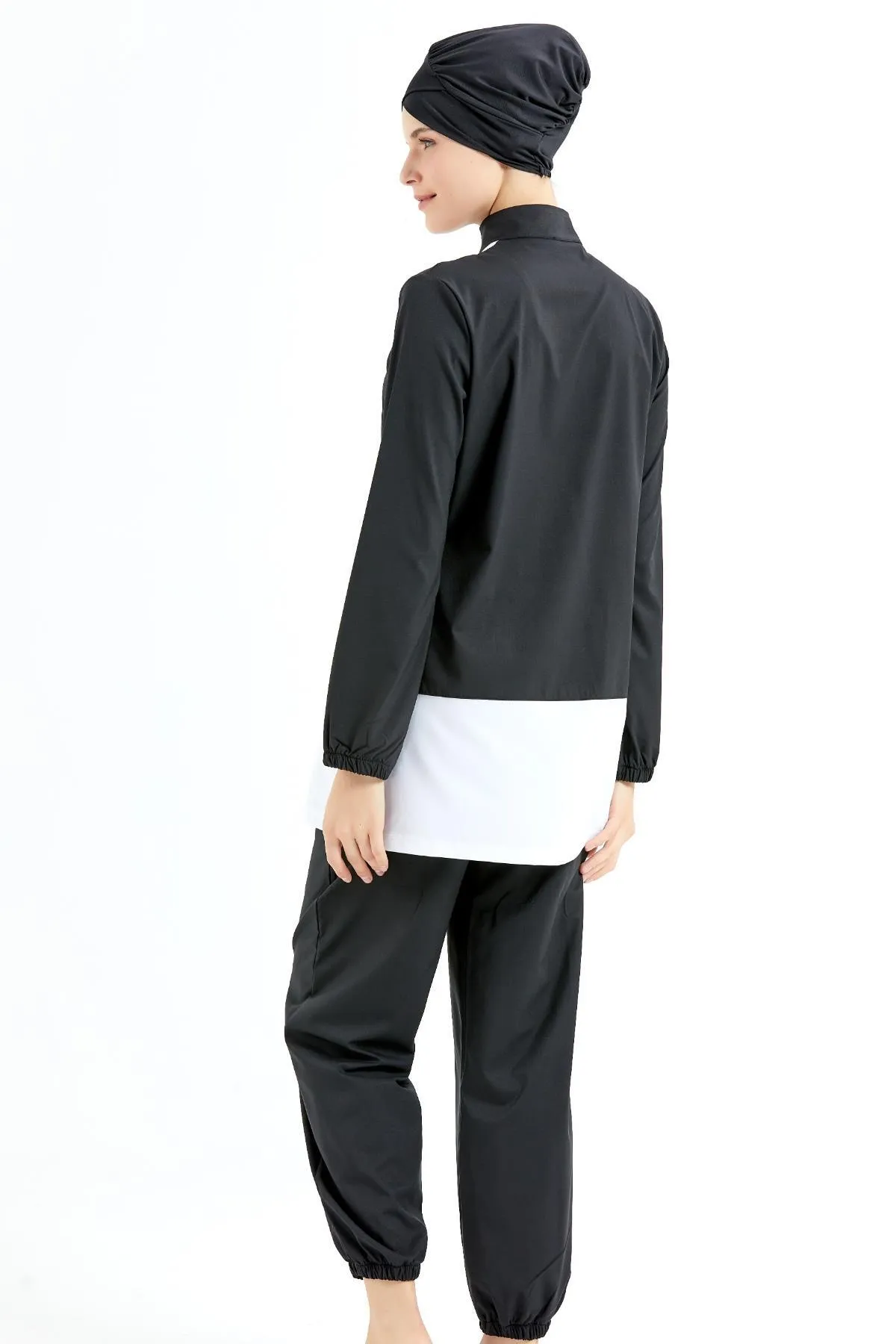 C&City  Vollständig bedeckter 4-teiliger Hijab-Badeanzug 4130 Schwarz/Weiß