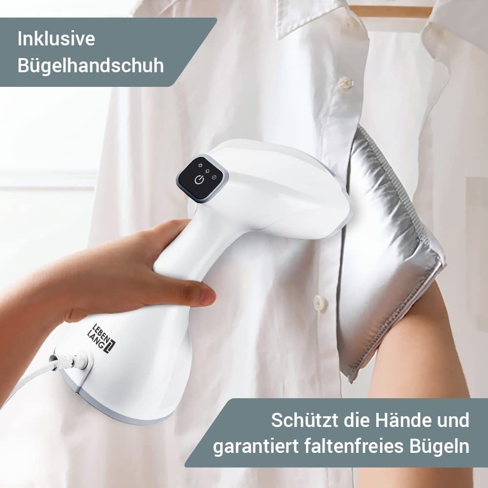 Lebenlang Dampfbügeleisen Steamer Dampfglätter LCD Hand Dampfbürste Reisebügeleisen für Hemden, 1500,00 W, 1500W, <30 Sekunden Aufheizen, Bügelhandschuh, 300ml Tank