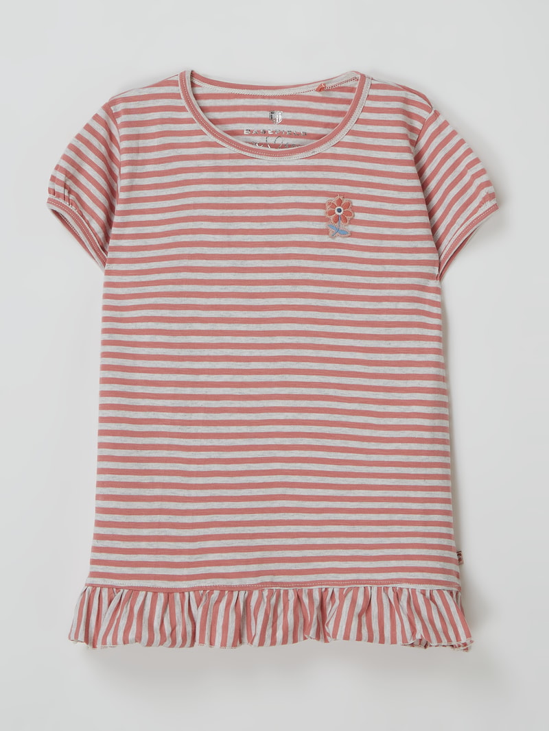 T-Shirt mit Volantsaum in koralle