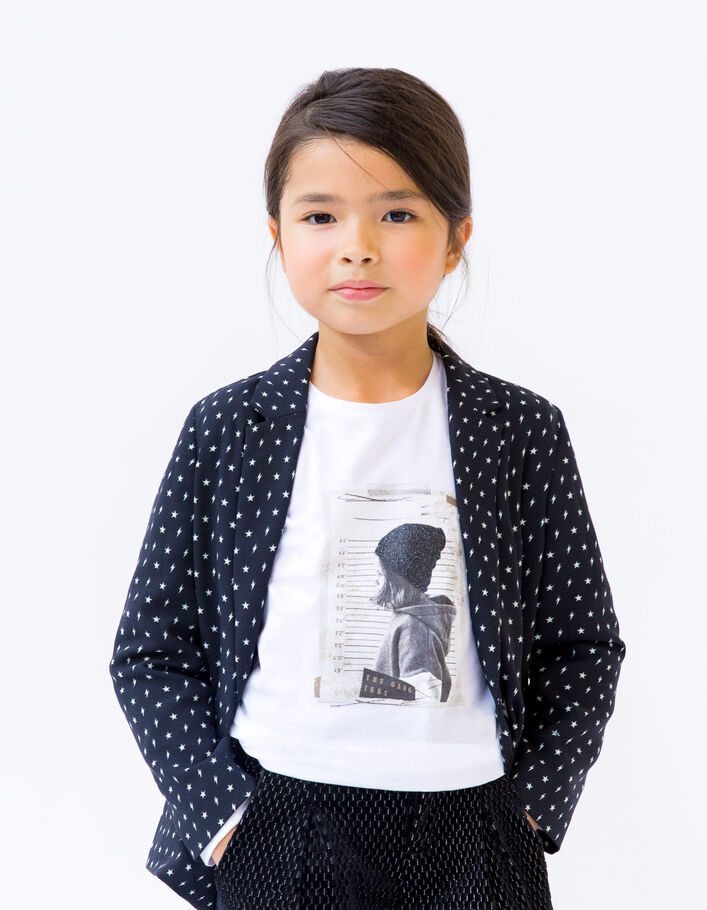 T-shirt blanc cassé coton bio visuel fille à bonnet