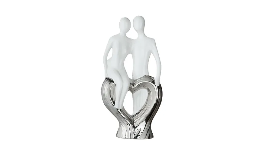 GILDE Keramik Skulptur herzlicher Rückhalt Francis H=24cm platin / weiß glasiert mit Struktur