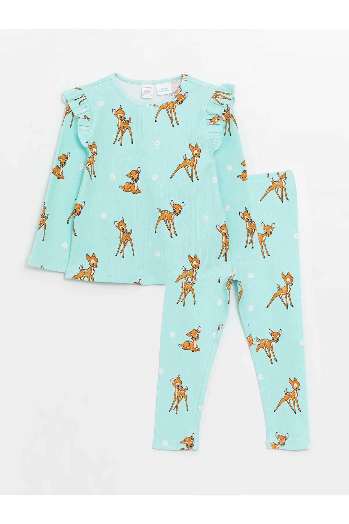 LC Waikiki  2-teiliges Set aus bedrucktem T-Shirt und Leggings für Babys mit Rundhalsausschnitt und Bambi-Motiv