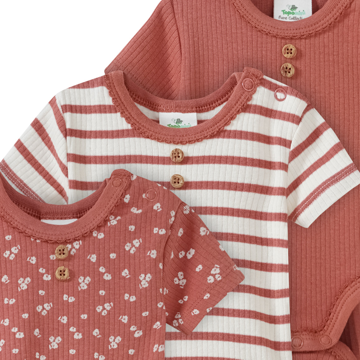 3 Baby Bodys mit Rippstruktur