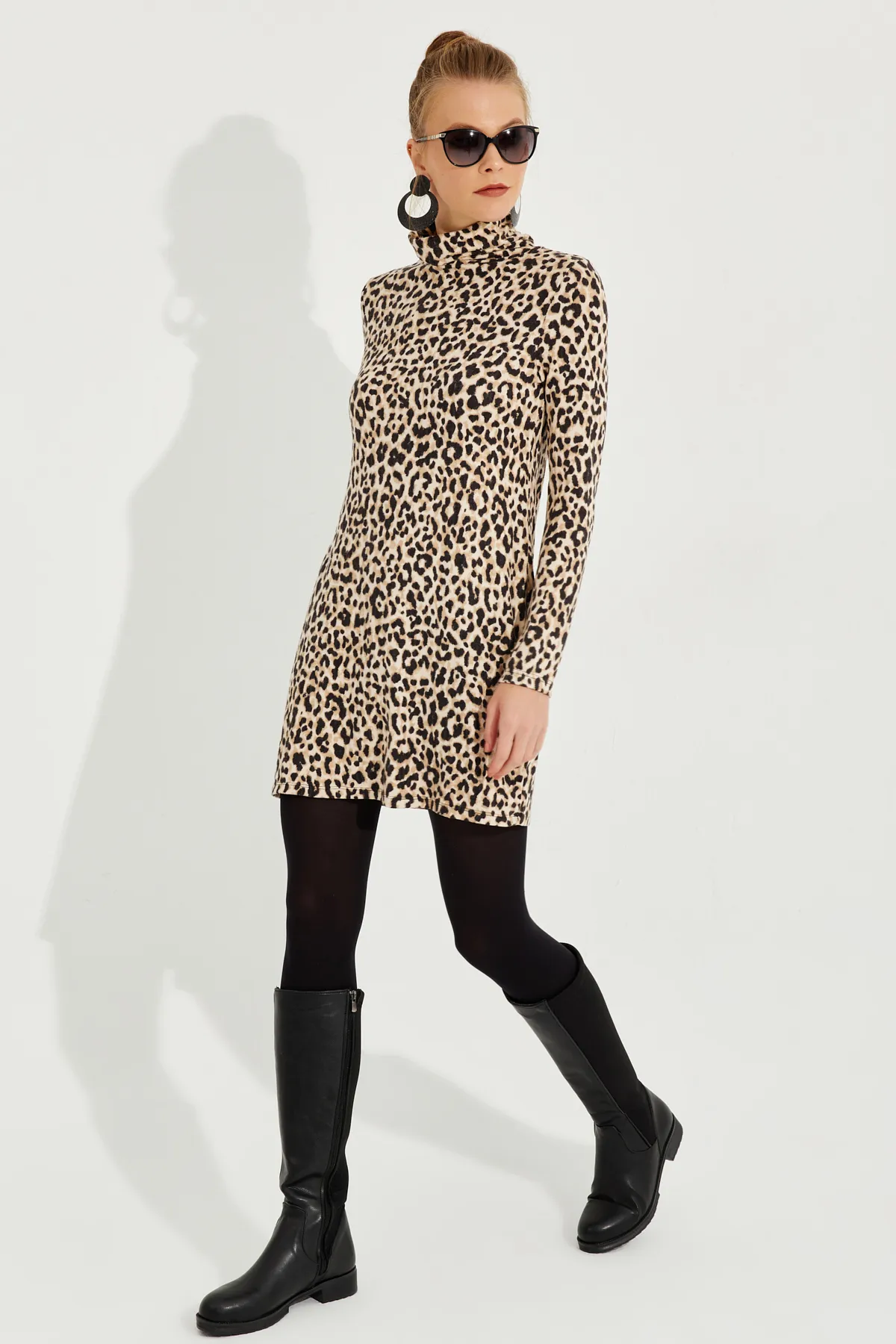 Cool & Sexy  Kamelschwarzes, weiches Leoparden-Minikleid für Damen AYD253