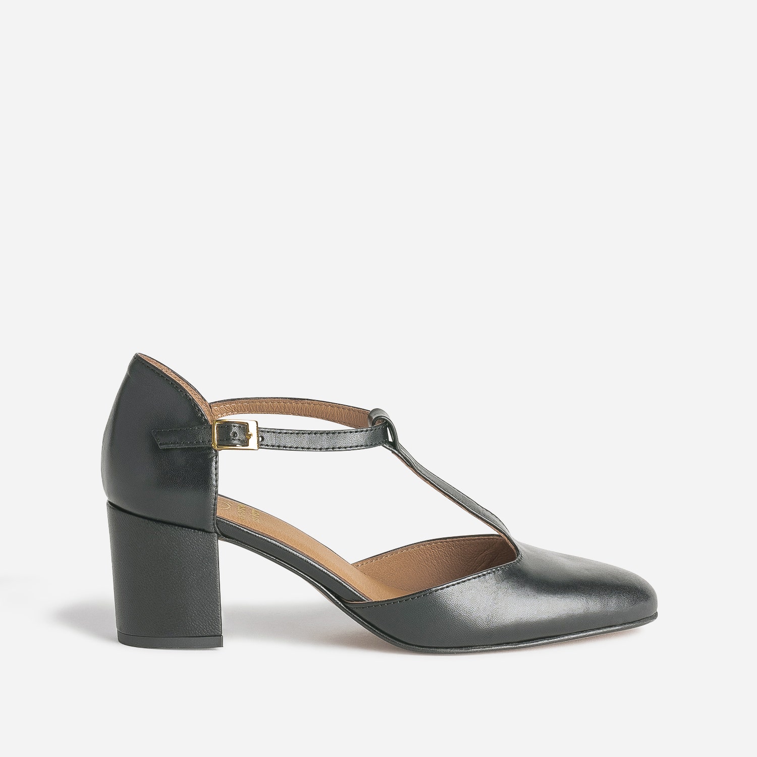 Escarpin-salomé noir éco-conçu en cuir