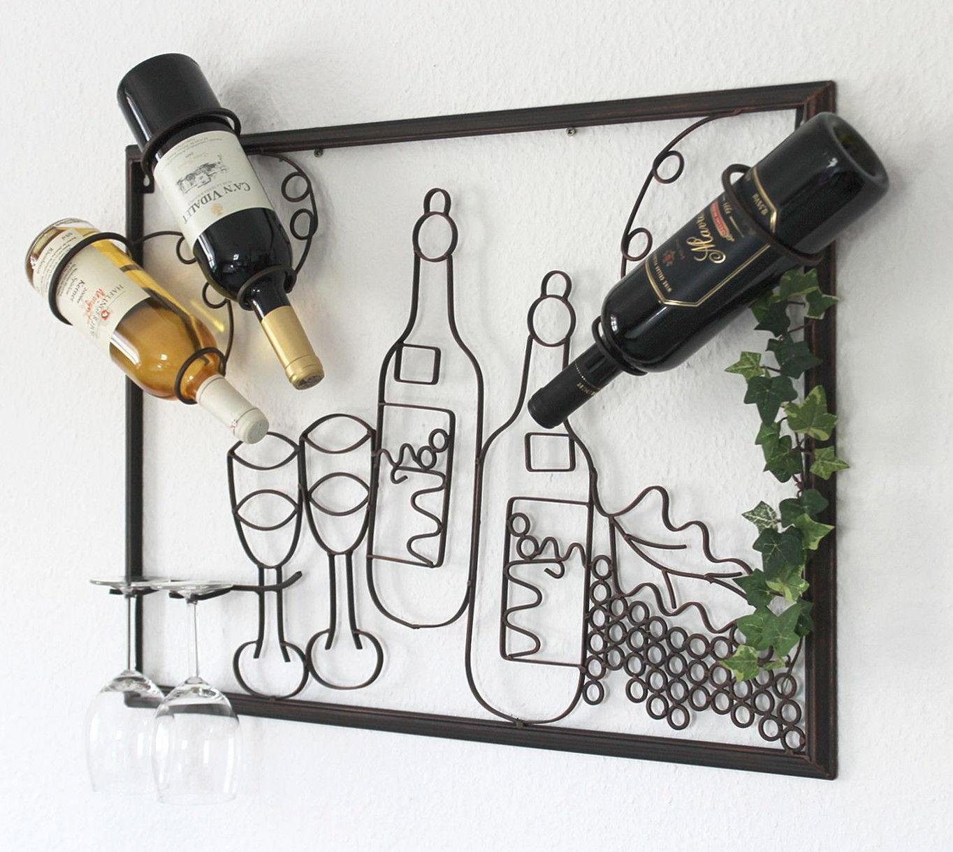 DanDiBo Weinregal Weinregal mit Glashalter Wand Wandbild 091975 Flaschenständer Metall 70 cm Flaschenhalter Wandregal
