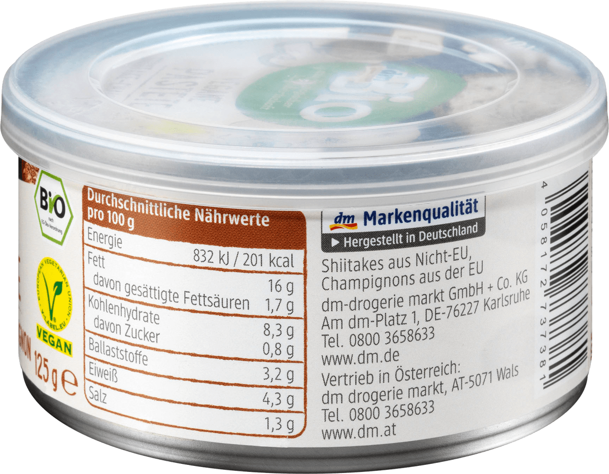 Brotaufstrich, Vegane Pastete Shiitake-Champignon, 125 g