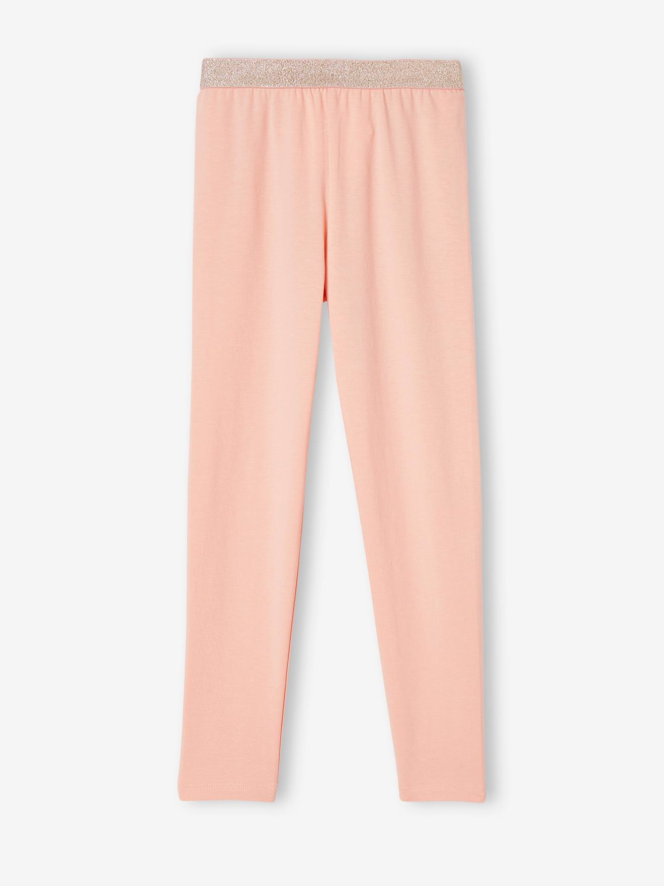 Legging uni fille élastique irisé BASICS pêche