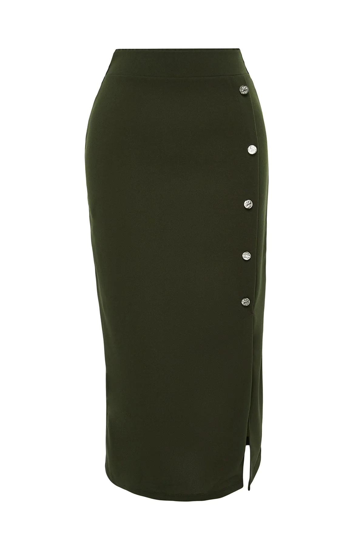 Trendyol Collection  Khakifarbener Maxi-Bleistiftrock aus Crêpe-Strick mit Knopfleiste TWOSS23ET00320