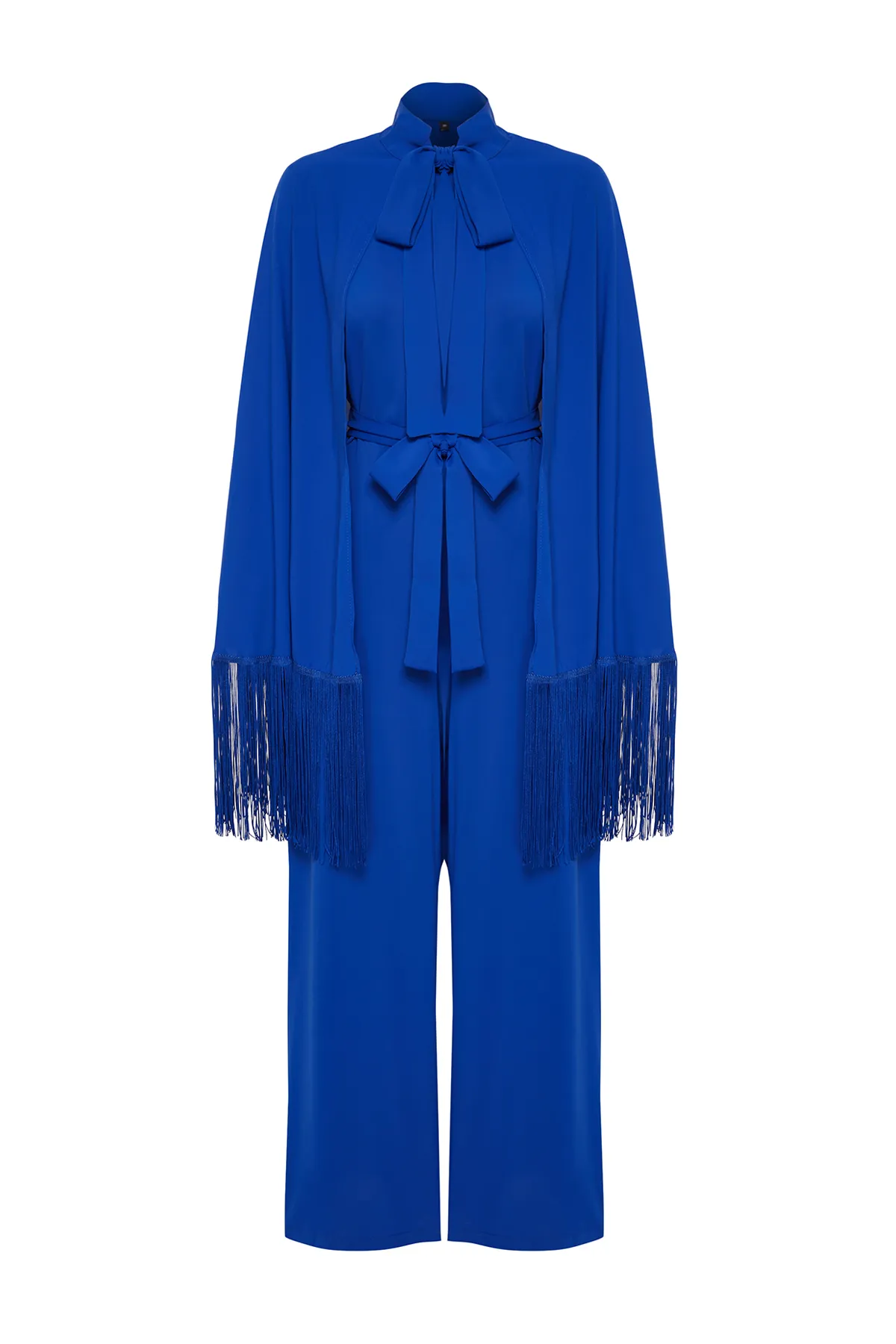 Trendyol Modest  Marineblauer Cape-Jumpsuit mit Quasten, Abendkleid TCTAW24DB00007