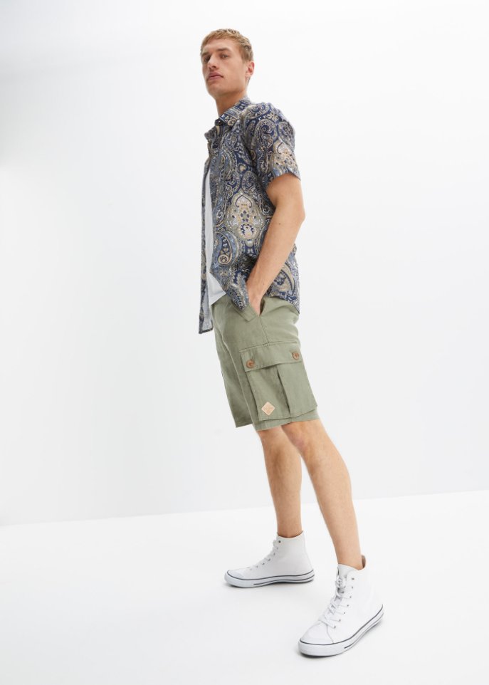 Cargo-Bermuda aus Leinen, Loose Fit