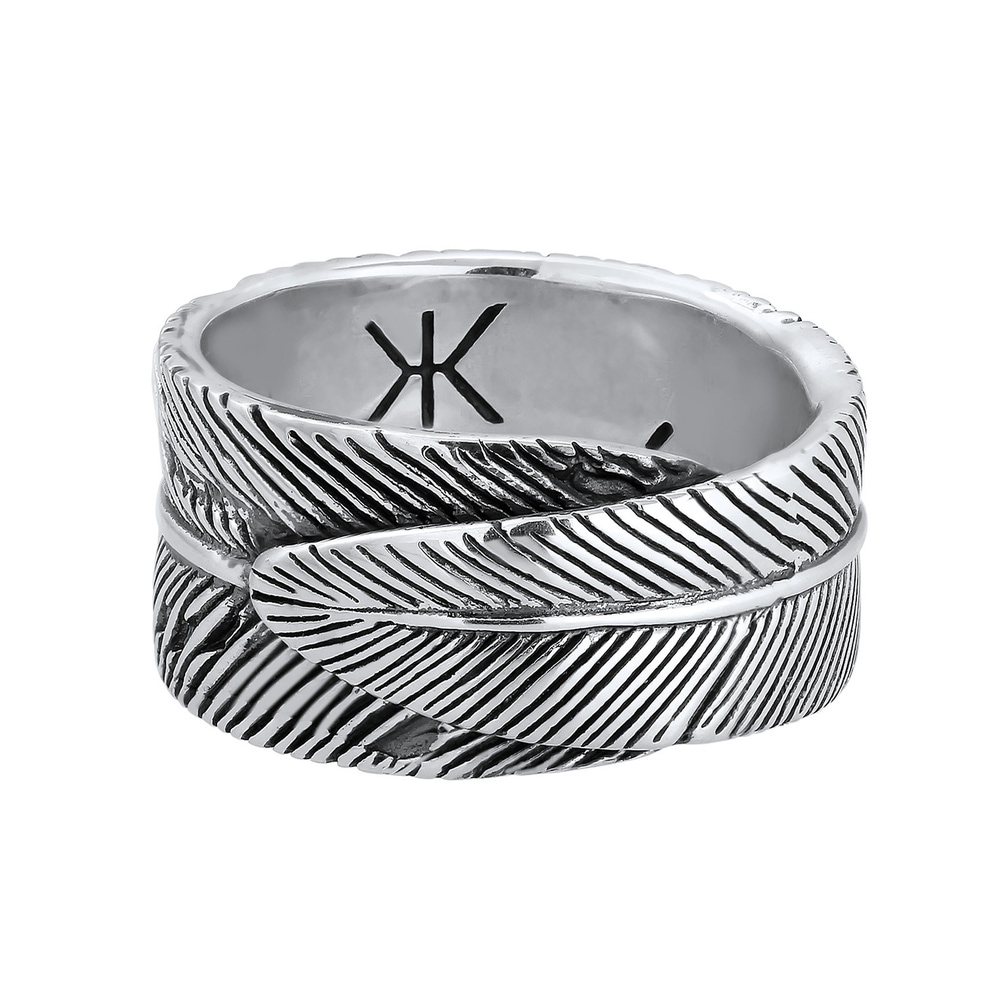 KUZZOI KUZZOI Bague Plume pour homme Déclaration Chunky Vintage Trend Solide en argent s Bague