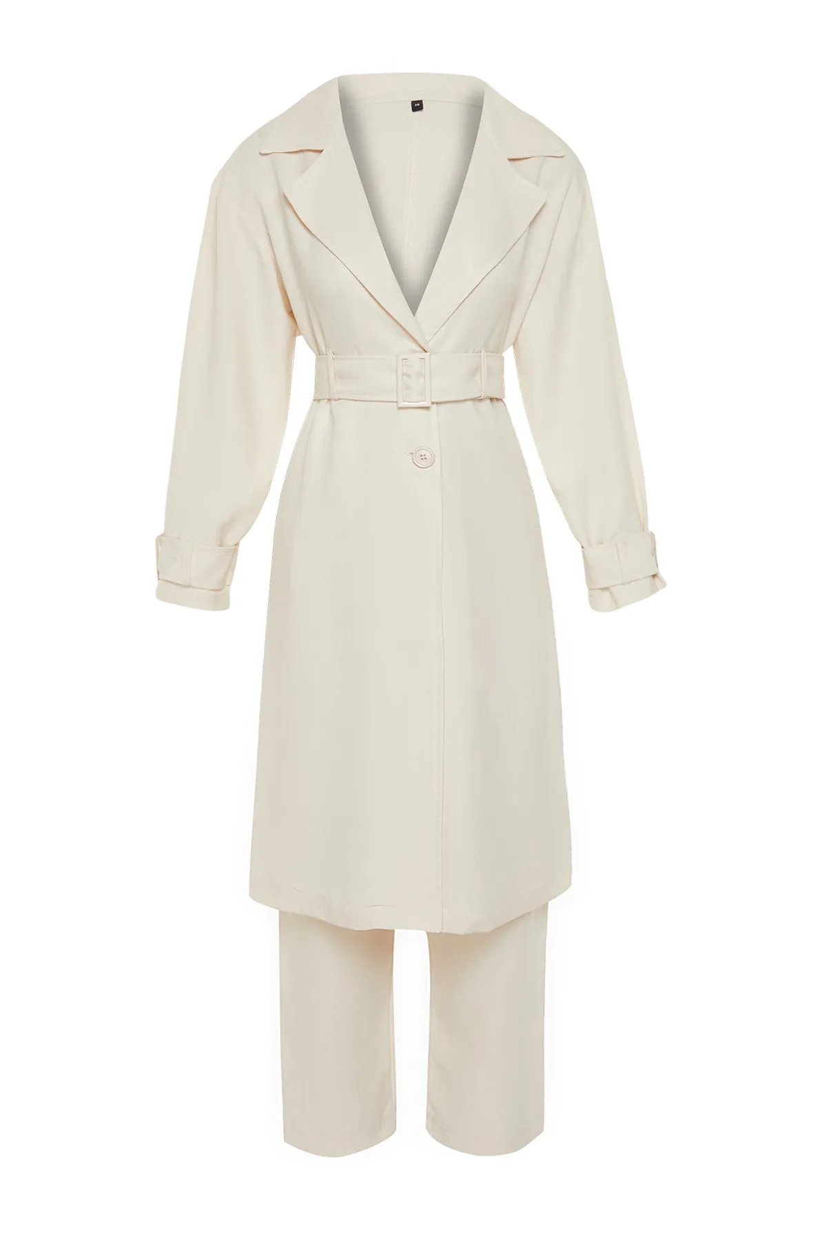 Trendyol Modest  Set aus Kimono-Hose mit gewebtem Unterteil und Oberteil im Stone Trench-Stil TCTSS24US00024