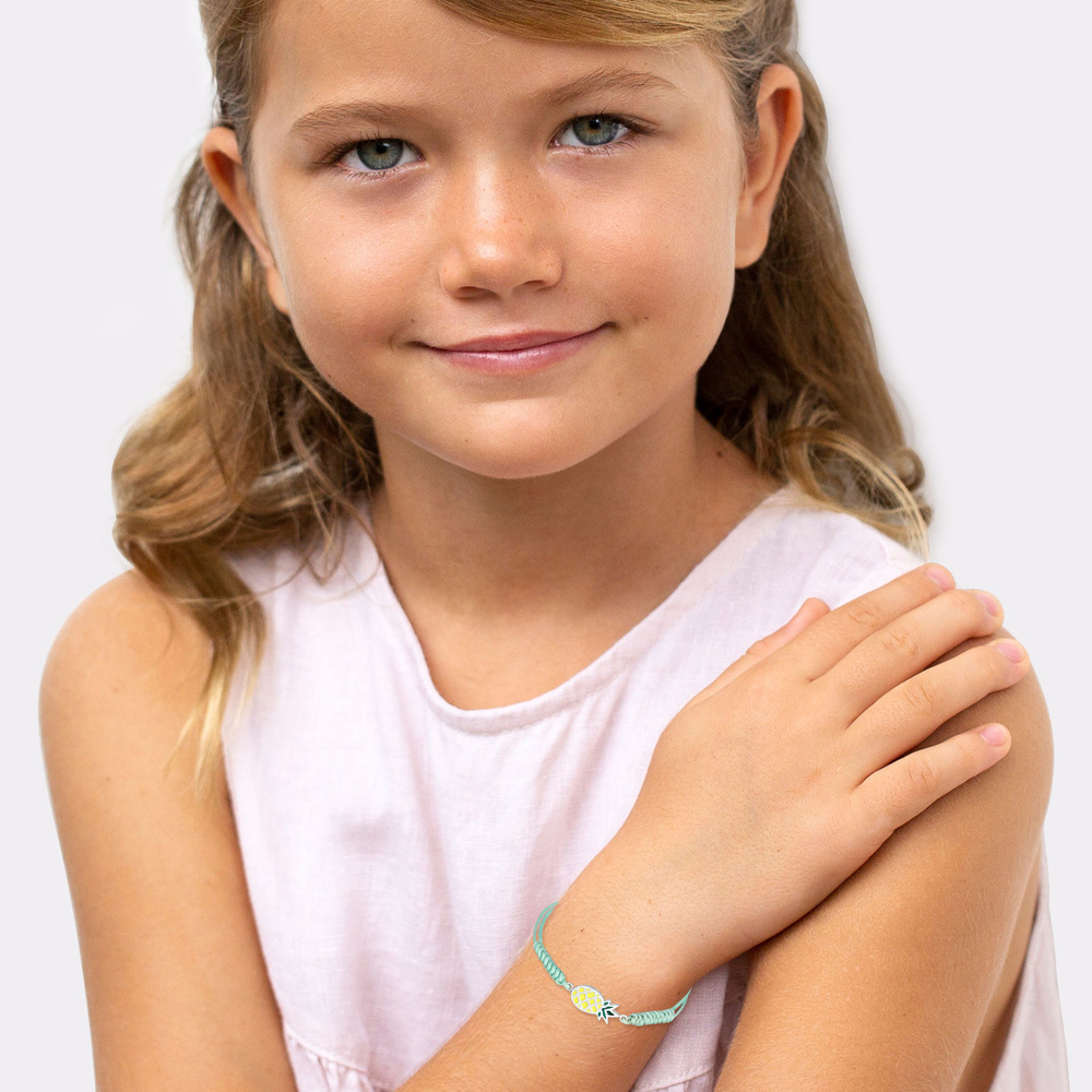 Elli Elli Bracelet Enfants Ananas Colorés Été Nylon Bleu Réglable en Argent Sterling 9 Bracelet