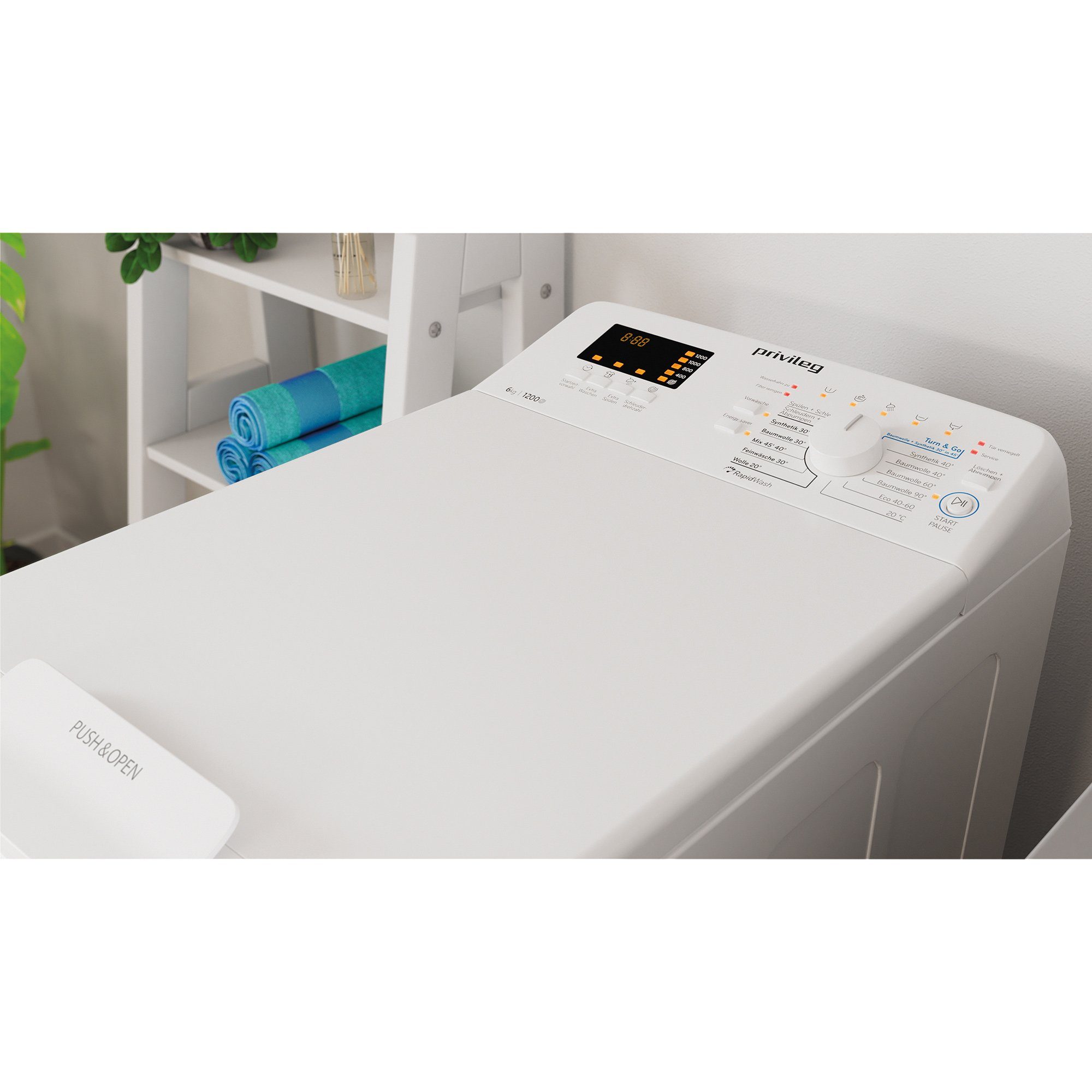 Privileg Waschmaschine Toplader PWT D61253P N (DE), 6 kg, 1200 U/min, Mehrfachwasserschutz+, Turn&Go, Rapid Wash, 14 Programme