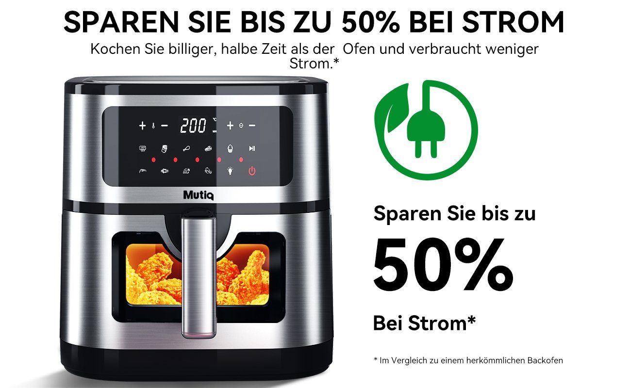 Senmudi Heißluftfritteuse 7.5L Airfryer 10 Programme,LED Touchscreen friteuse, 1800,00 W, Präzise Temperaturregelung 50~200℃, Timer, Fritteuse ohne Öl