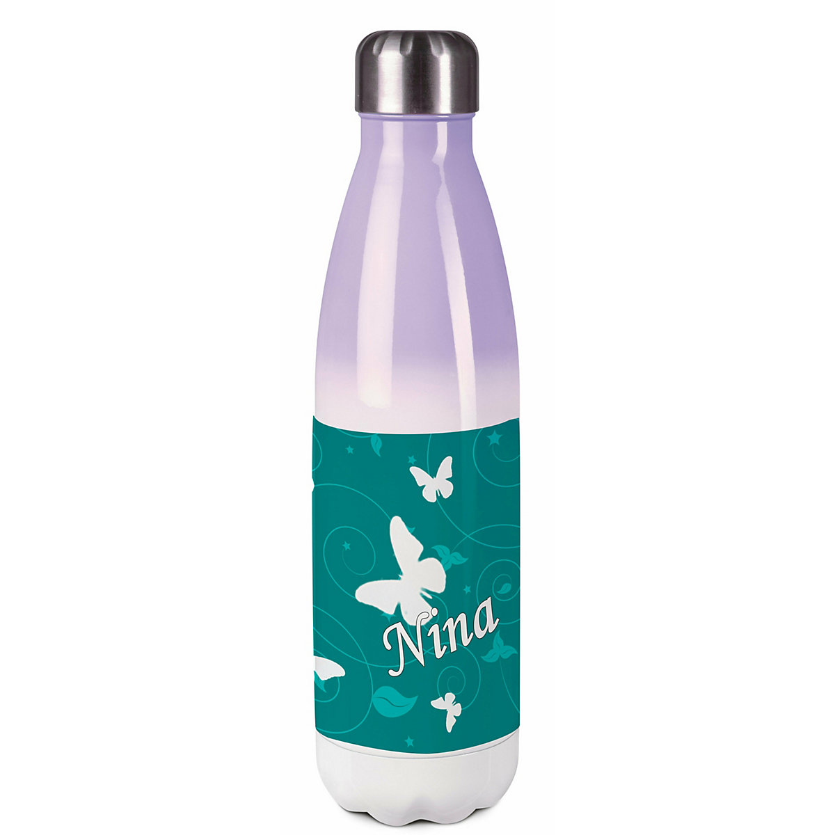 Edelstahl Kinder Thermoflasche / Trinkflasche bunt Schmetterling Ornamente Farbe petrol Spülmaschinenfest, Auslaufsicher, Bruchfest, Doppelwandig, Für Heißgetränke geeignet, Mit Deckel, Isoliert