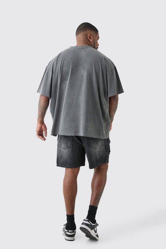 Plus zerrissene Slim-Fit Jeansshorts in Schwarz