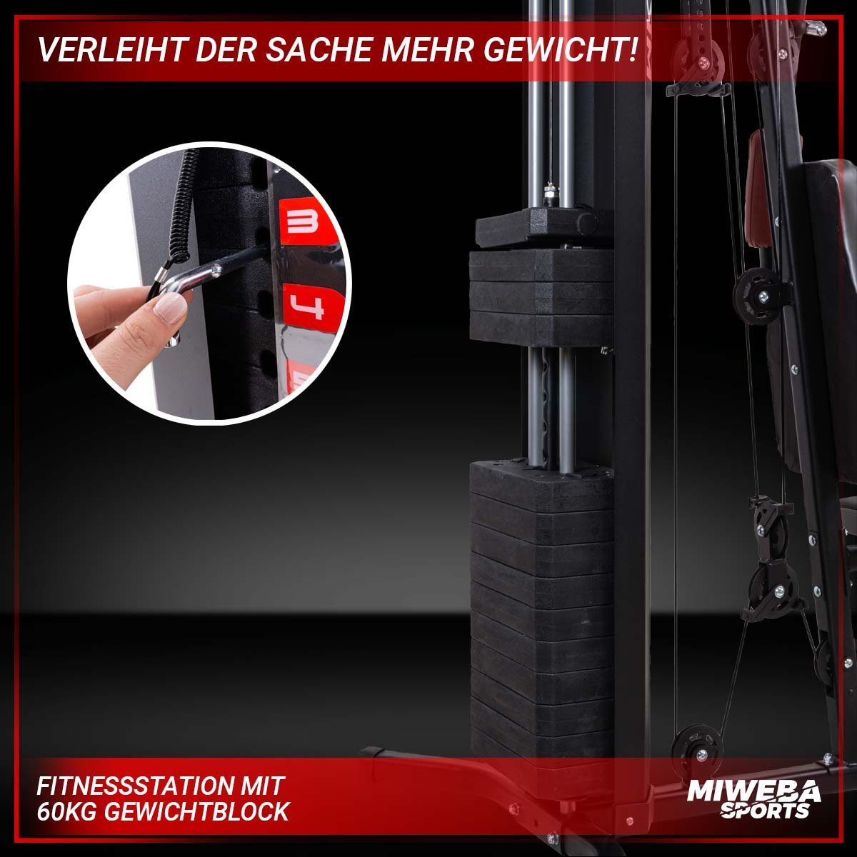 Miweba Sports Kraftstation 50in1 Profi Fitnessstation MK500 Pro - 60 kg Gewichtblock & Butterfly, 14 Gewichtsblöcke (Brustpresse, multifunktionale Kraftstation für zuhause, Fitness Power Station, Sportgeräte für zuhause, Workout, Krafttraining, 50-tl