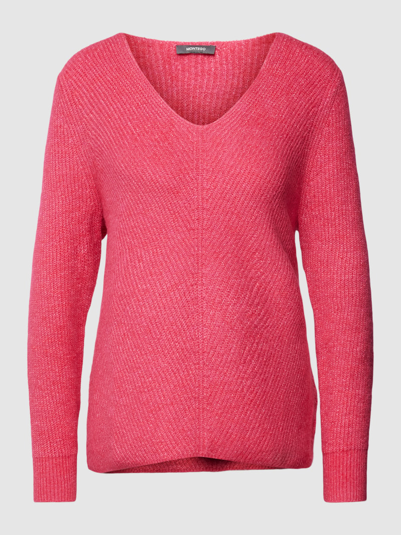 Strickpullover mit U-Boot-Ausschnitt in fuchsia meliert