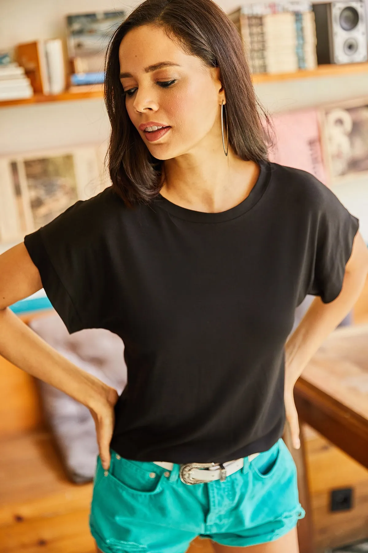 Olalook  Schwarze Fledermaus-Strickbluse aus Viscon für Damen