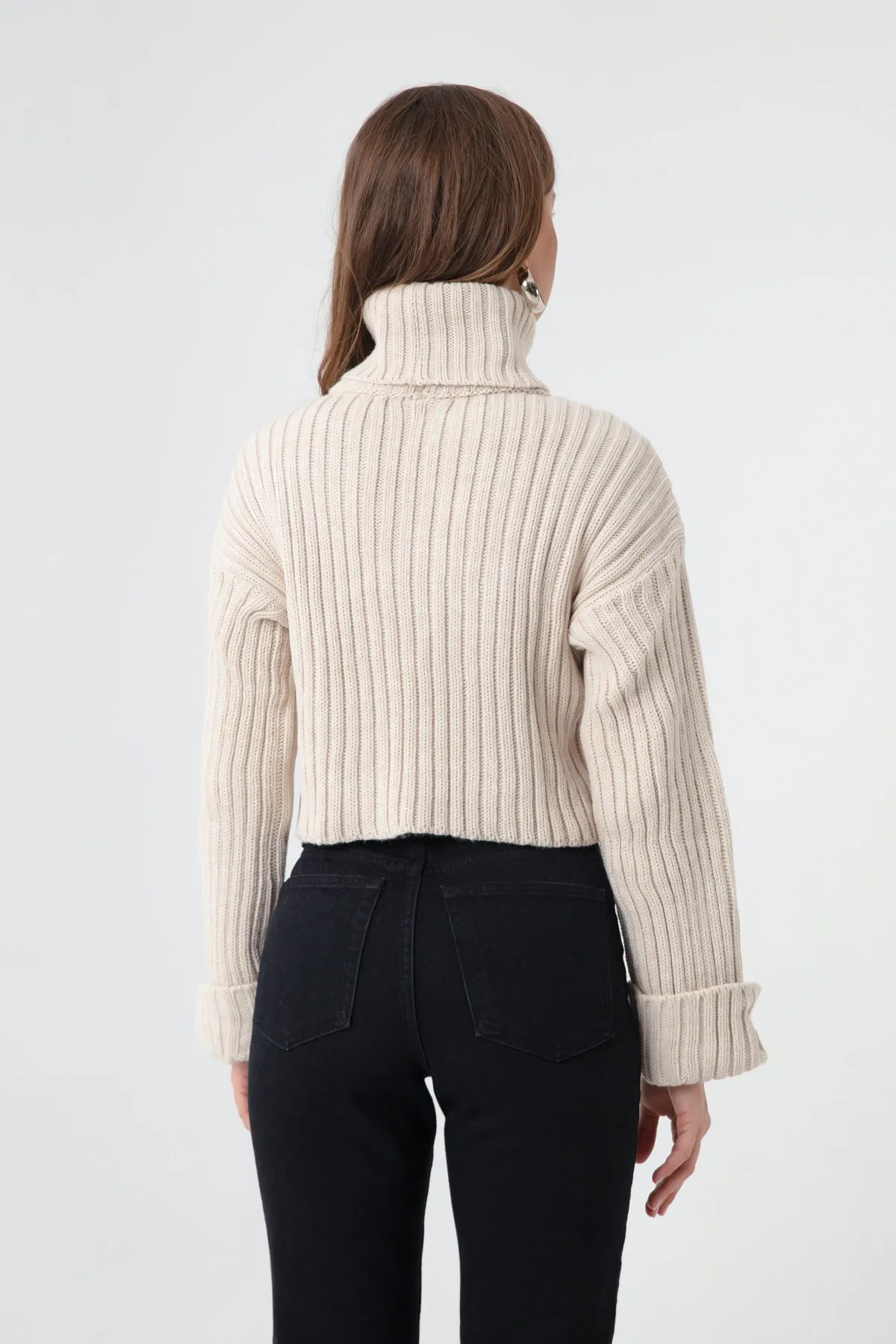 Lafaba  Breiter, gerippter Rollkragen-Strickpullover für Damen in Steinoptik