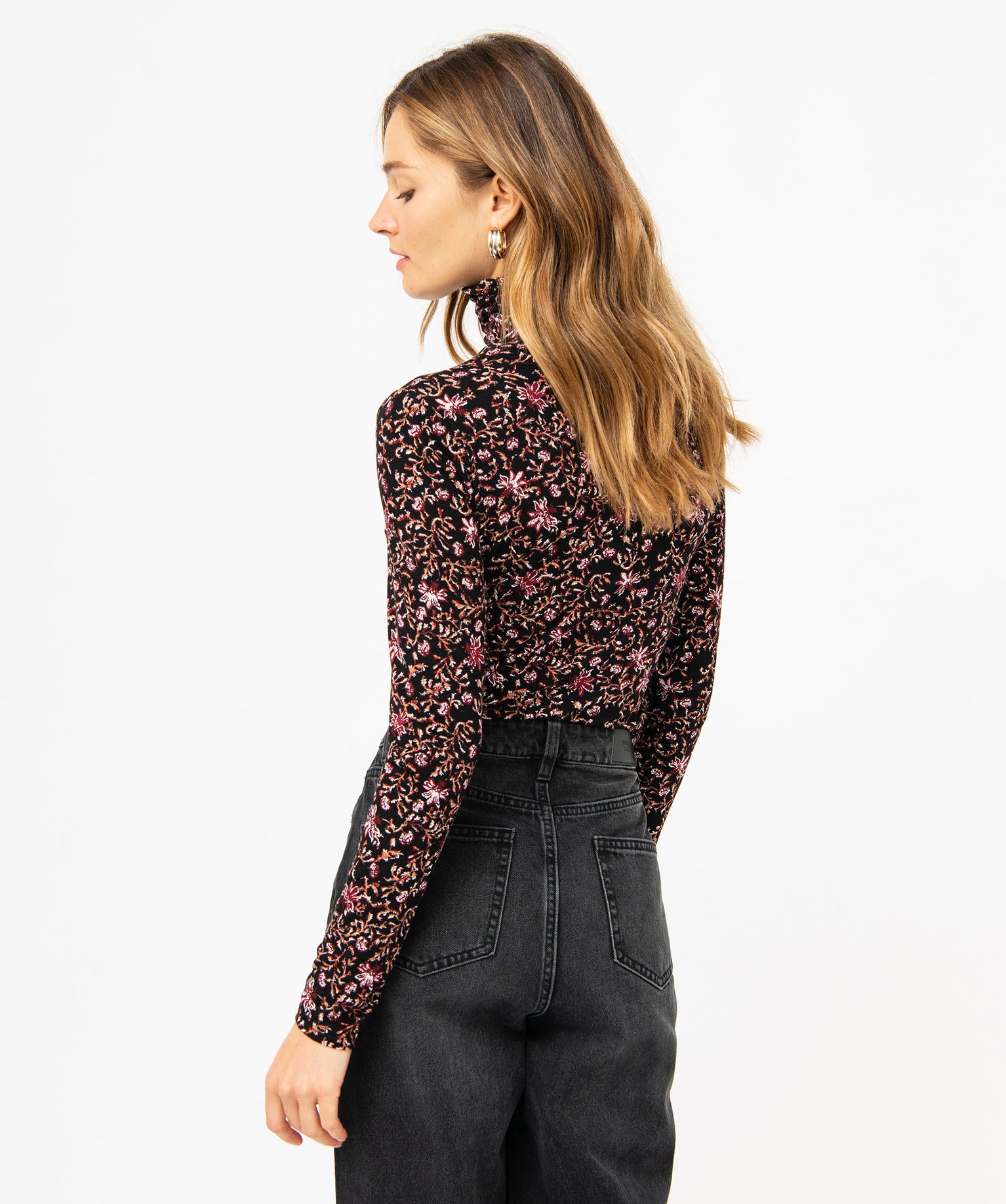 Tee-shirt manches longues et col roulé moulant femme imprime | GEMO