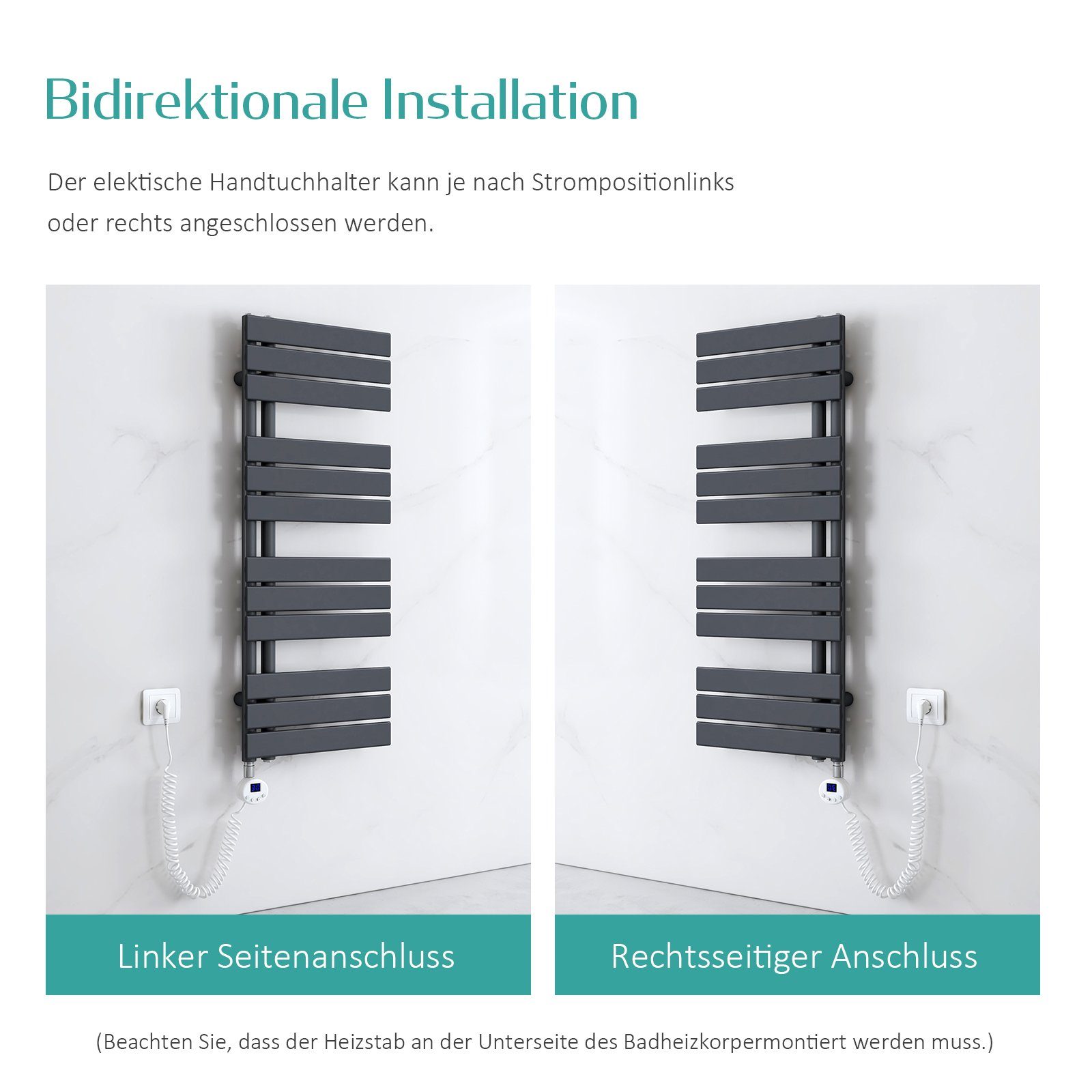 EMKE Elektrischer Badheizkörper EMKE Badheizkörper Elektrisch mit Thermostat Anthrazit, Elektrischer Panel Handtuchhalter inkl Heizstab mit timer