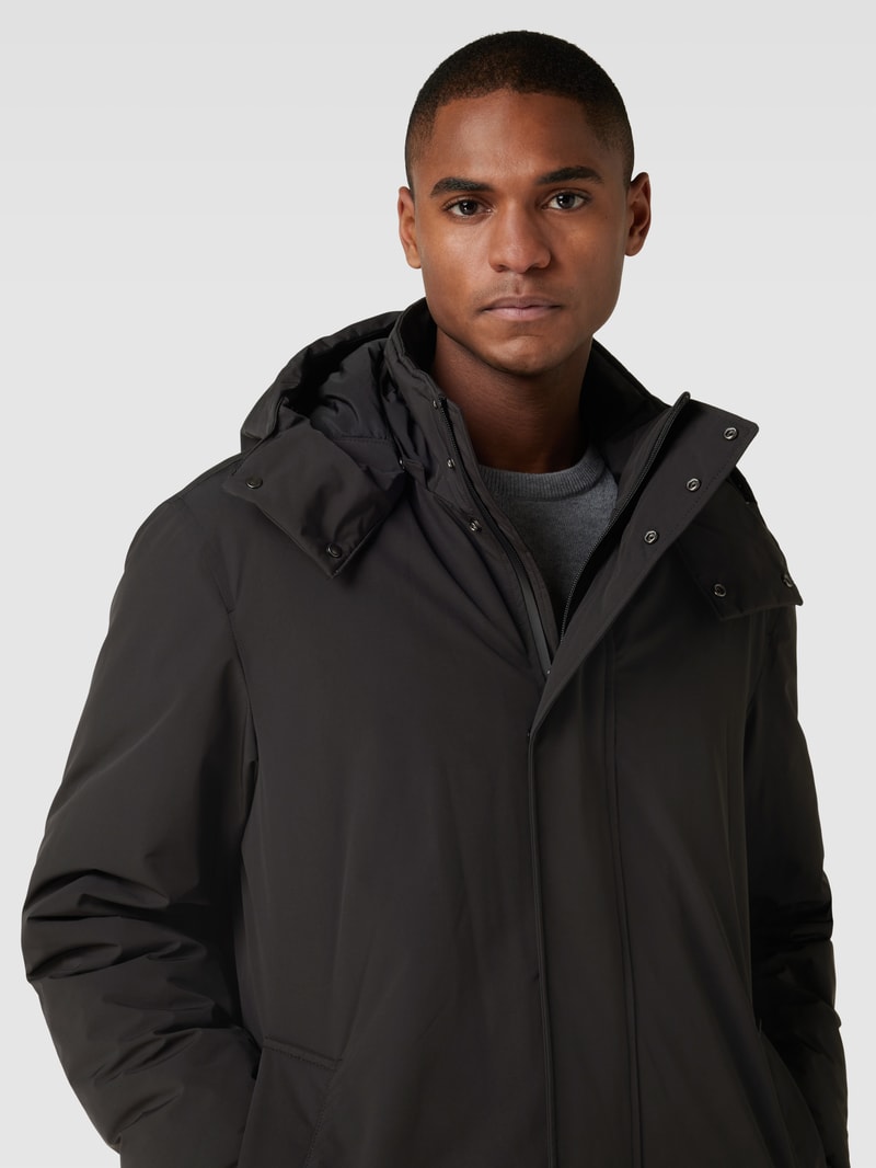 Parka mit abnehmbarer Kapuze in schwarz