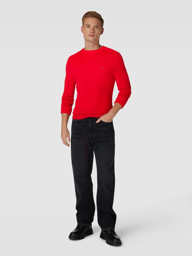 Strickpullover mit Label-Stitching Modell 'MERINO' in rot