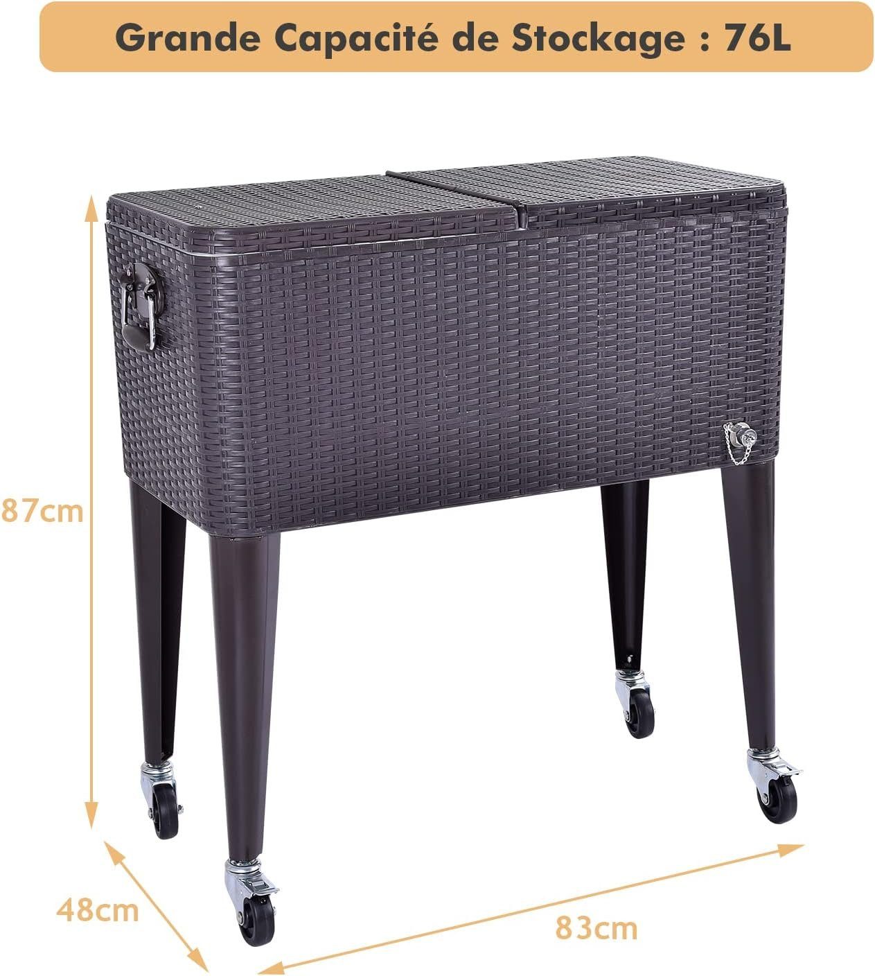 KOMFOTTEU Kühlbox Kühlwagen 76L, mit 2 Griffen & Rollen