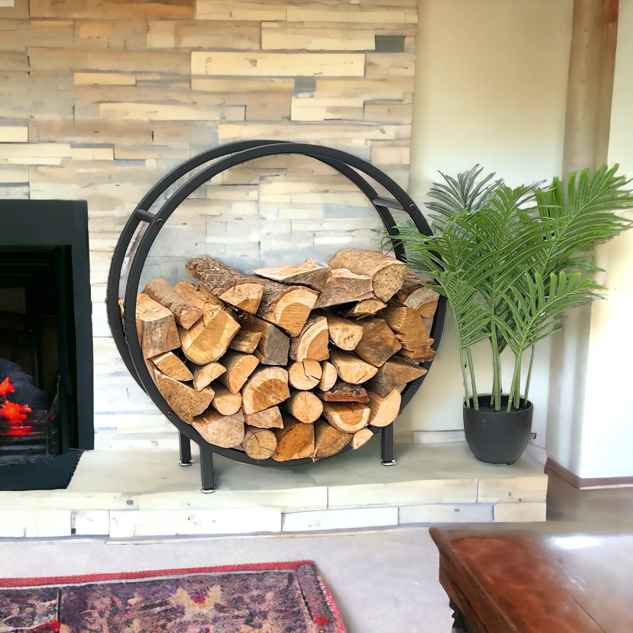 DanDiBo Kaminholzregal Kaminholzregal Metall Schwarz Rund 60 cm Kaminholzständer Kaminholz, Freistehendes Kaminholzregal